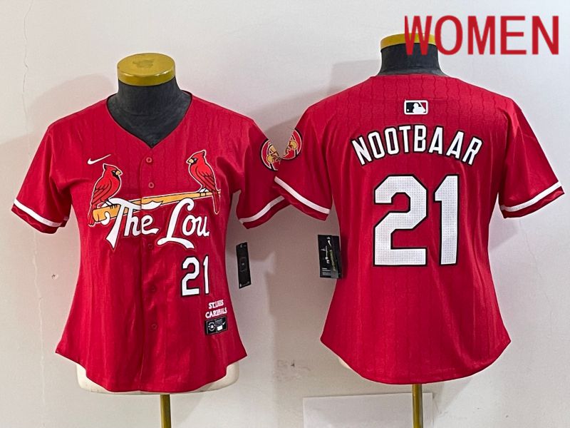 Women St.Louis Cardinals #21 Nootbaar Red City Edition 2024 Nike MLB Jersey style 1